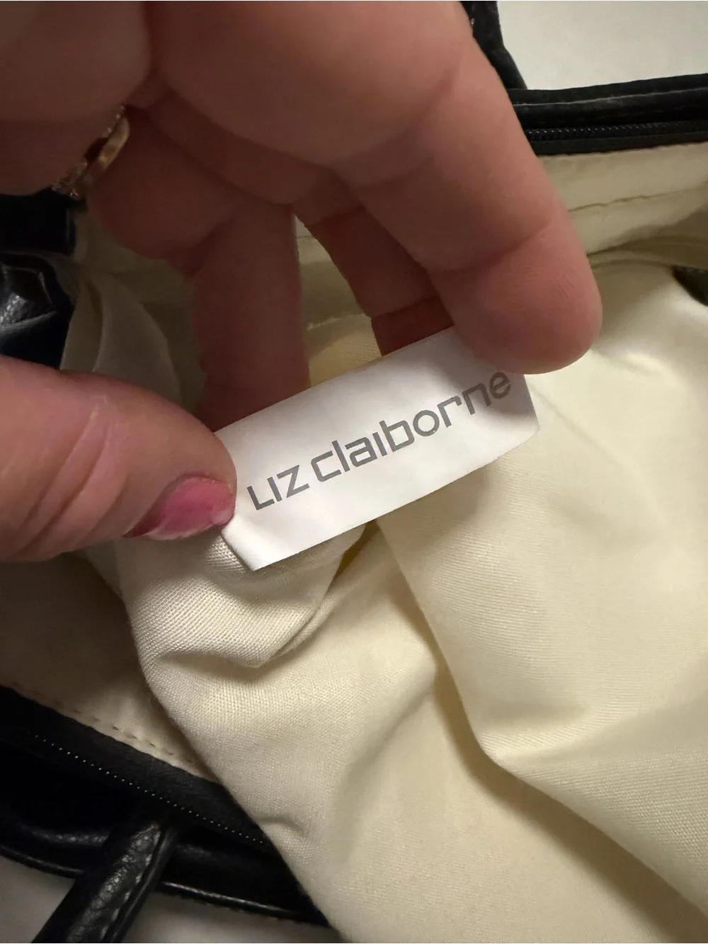 NWOT Liz Claiborne Black Leather Tote with White 'A' Accent